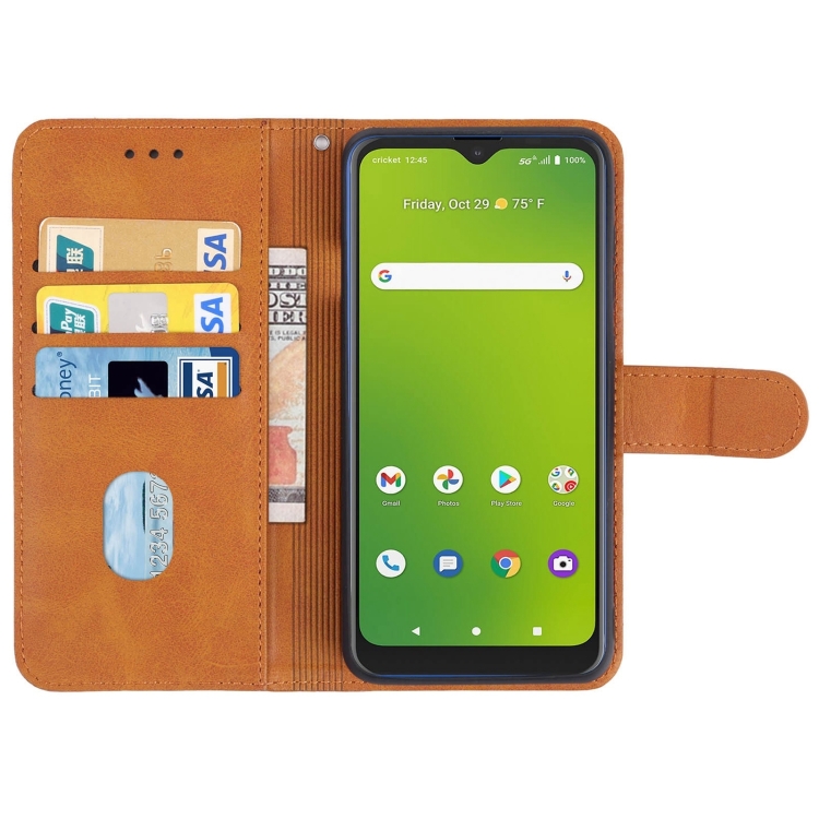 Leather Phone Case For Cricket Dream 5G AT A Radiant Max 5G Brown