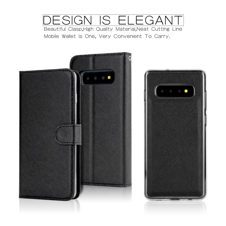 For Samsung Galaxy S10 Cross Texture Detachable Leather Phone Case(Black) - 1
