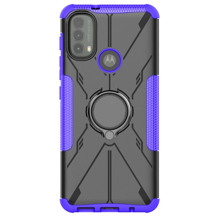 For Motorola Moto E40 Armor Bear Shockproof PC + TPU Protective Phone Case with Ring Holder(Purple) - 2