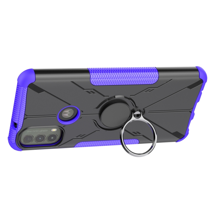 For Motorola Moto E40 Armor Bear Shockproof PC + TPU Protective Phone Case with Ring Holder(Purple) - 4