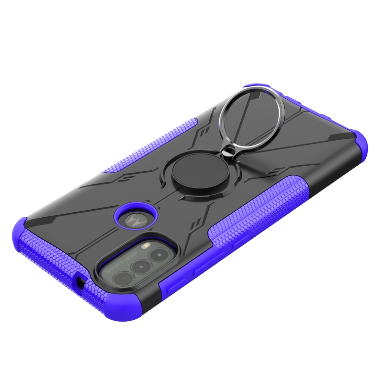 For Motorola Moto E40 Armor Bear Shockproof PC + TPU Protective Phone Case with Ring Holder(Purple) - 5