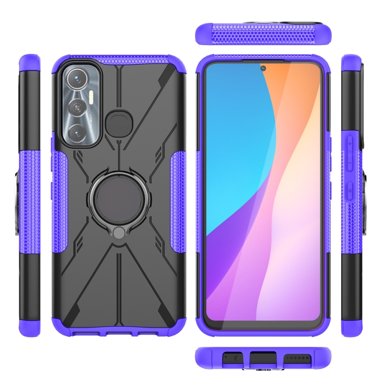 For Infinix Hot 11 Armor Bear Shockproof PC + TPU Protective Phone Case with Ring Holder(Purple) - 1