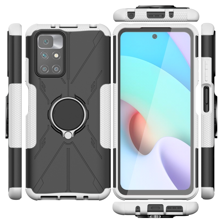 For Xiaomi Redmi 10 Armor Bear Shockproof PC + TPU Protective Phone Case with Ring Holder(White) - 1
