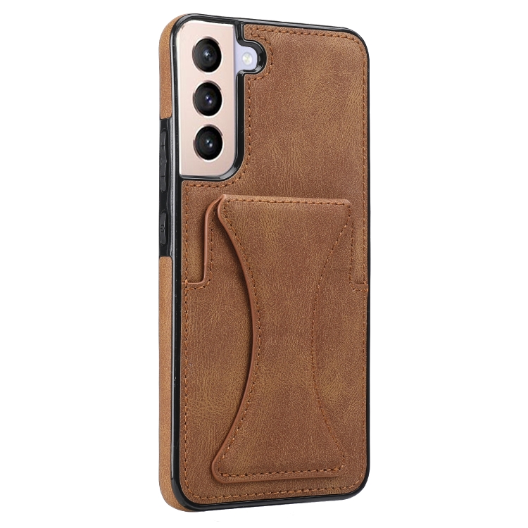 For Samsung Galaxy S22 5G Ultra-thin Shockproof Phone Case with Holder(Brown) For Samsung Galaxy S22 5G Ultra-thin Shockproof Phone Case with Holder(Brown)