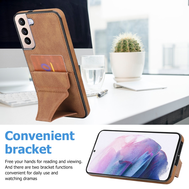 For Samsung Galaxy S22 5G Ultra-thin Shockproof Phone Case with Holder(Brown) For Samsung Galaxy S22 5G Ultra-thin Shockproof Phone Case with Holder(Brown)