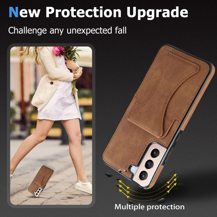 For Samsung Galaxy S22 5G Ultra-thin Shockproof Phone Case with Holder(Brown) For Samsung Galaxy S22 5G Ultra-thin Shockproof Phone Case with Holder(Brown)