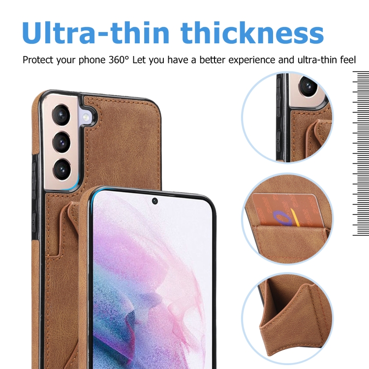 For Samsung Galaxy S22 5G Ultra-thin Shockproof Phone Case with Holder(Brown) For Samsung Galaxy S22 5G Ultra-thin Shockproof Phone Case with Holder(Brown)