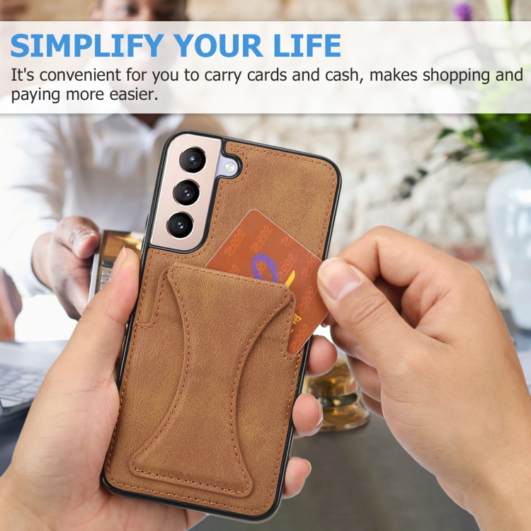 For Samsung Galaxy S22 5G Ultra-thin Shockproof Phone Case with Holder(Brown) For Samsung Galaxy S22 5G Ultra-thin Shockproof Phone Case with Holder(Brown)