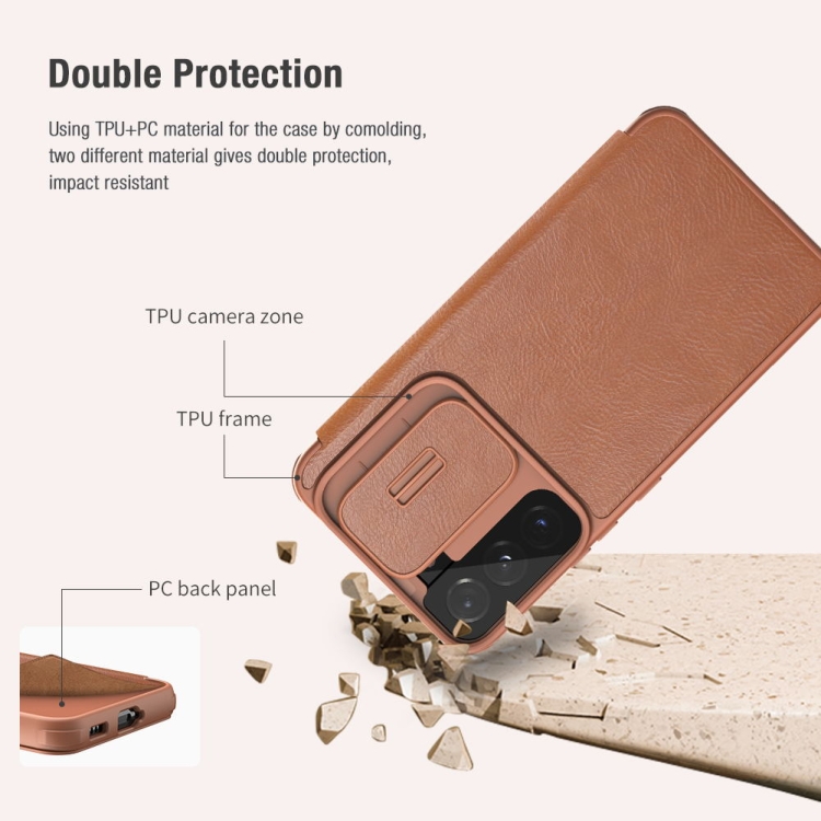 For Samsung Galaxy S22 5G NILLKIN QIN Series Pro Sliding Camera Cover Design Leather Phone Case(Brown) For Samsung Galaxy S22 5G NILLKIN QIN Series Pro Sliding Camera Cover Design Leather Phone Case(Brown)