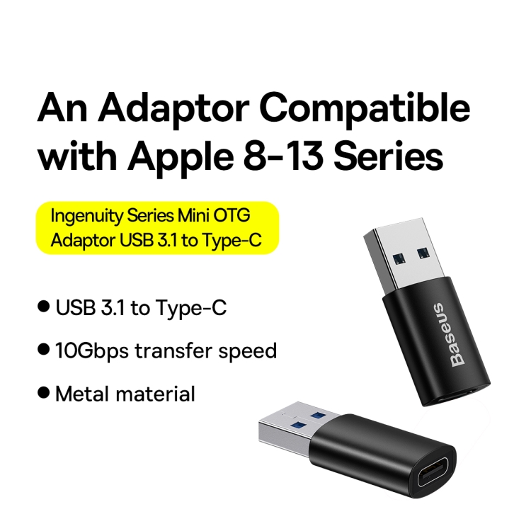SUNSKY - Baseus ZJJQ000101 Ingenuity Series USB 3.1 Male to USB-C / Type-C Female Mini OTG Adapter(Black)