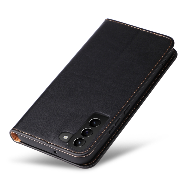 For Samsung Galaxy S22 5G Fierre Shann PU Genuine Leather Texture Leather Phone Case(Black) - 4