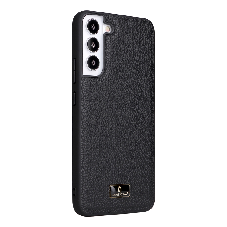 For Samsung Galaxy S22 5G Fierre Shann Leather Texture Phone Back Cover Case(Lychee Black) - 1