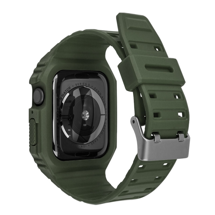 Two-color Integrated Watch Band For Apple Watch Series 7 45mm / 6\u0026SE\u00265\u00264  44mm / 3\u00262\u00261 42mm(Army Green Grey)