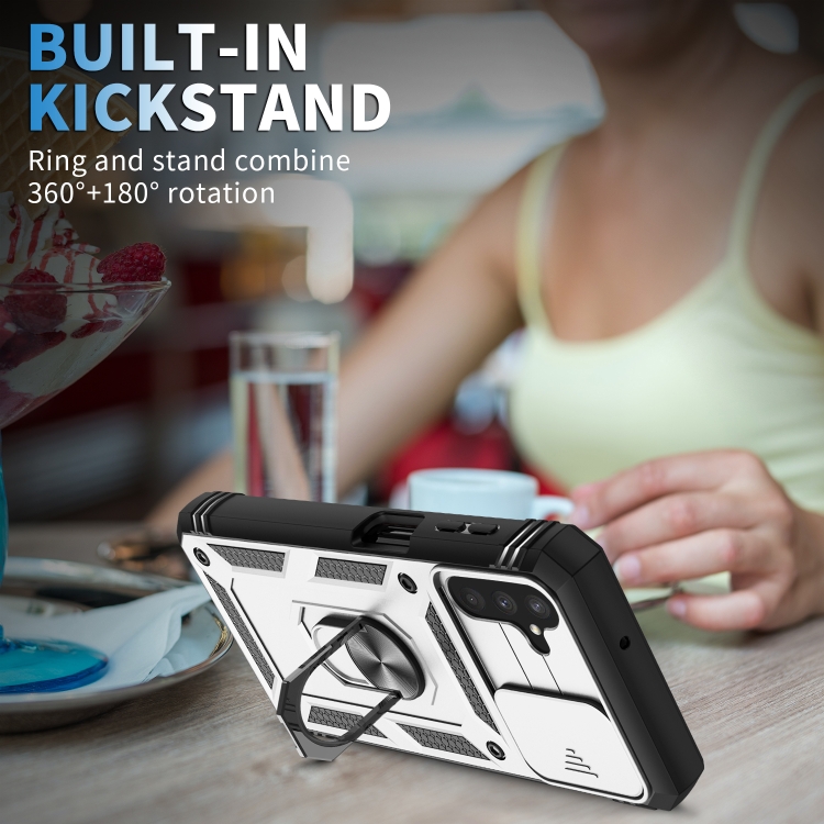 For Samsung Galaxy A13 5G Sliding Camera Cover Design TPU + PC Protective Phone Case(White+Black) - 1