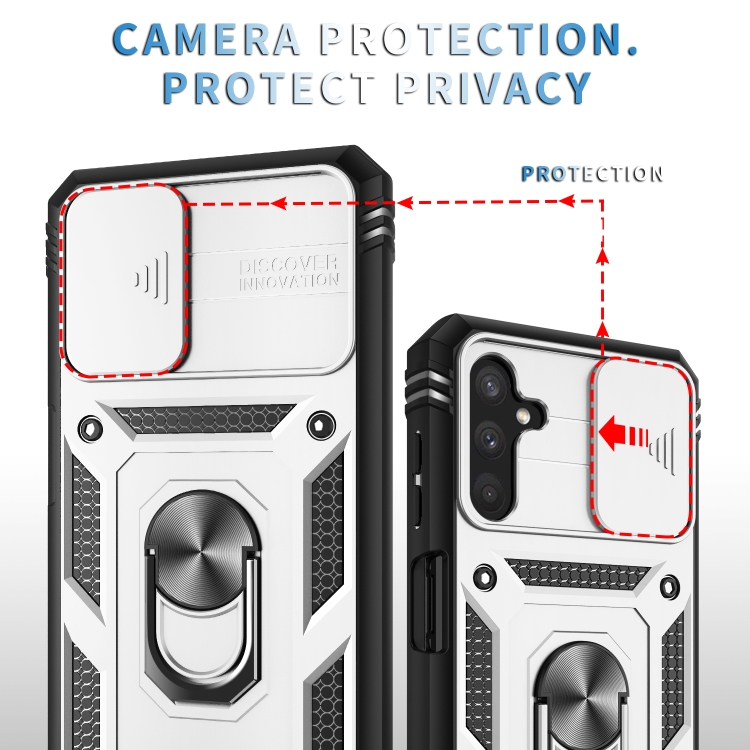 For Samsung Galaxy A13 5G Sliding Camera Cover Design TPU + PC Protective Phone Case(White+Black) - 4