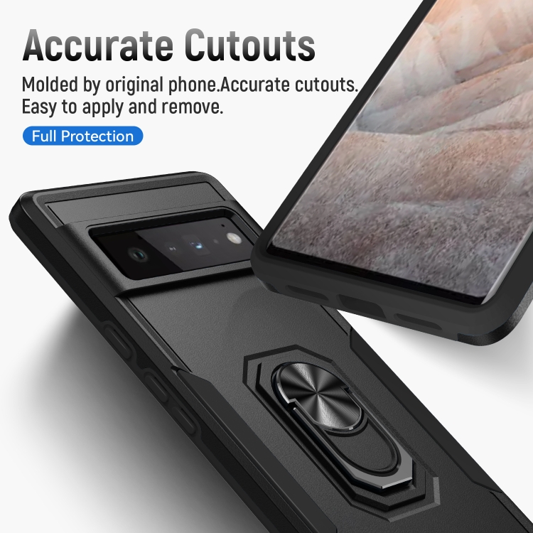 For Google Pixel 6 Pro Pioneer Armor Heavy Duty PC + TPU Holder Phone Case(Black) - 1