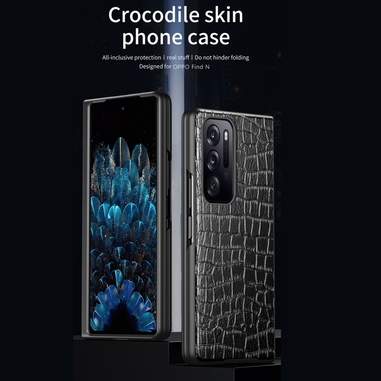 For OPPO Find N Folding Crocodile Texture Leather Phone Case(Black) - B1