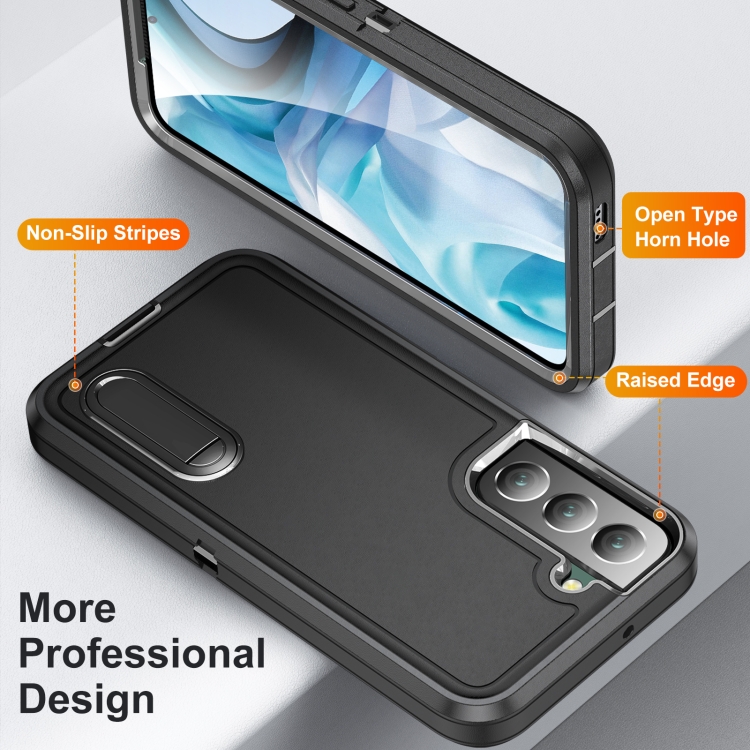 For Samsung Galaxy S22+ 5G 3 in 1 Rugged Holder Phone Case(Black) For Samsung Galaxy S22+ 5G 3 in 1 Rugged Holder Phone Case(Black)