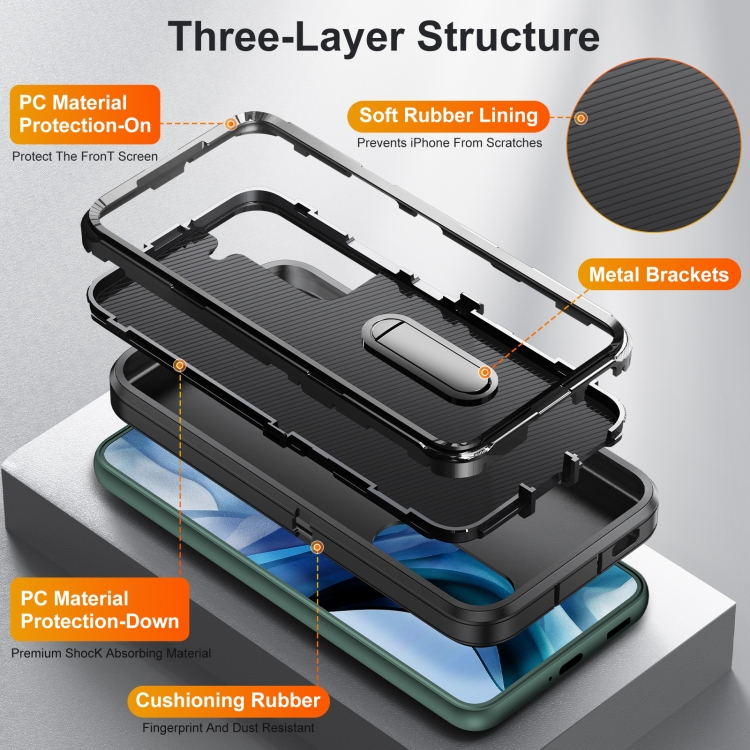 For Samsung Galaxy S22+ 5G 3 in 1 Rugged Holder Phone Case(Black) For Samsung Galaxy S22+ 5G 3 in 1 Rugged Holder Phone Case(Black)