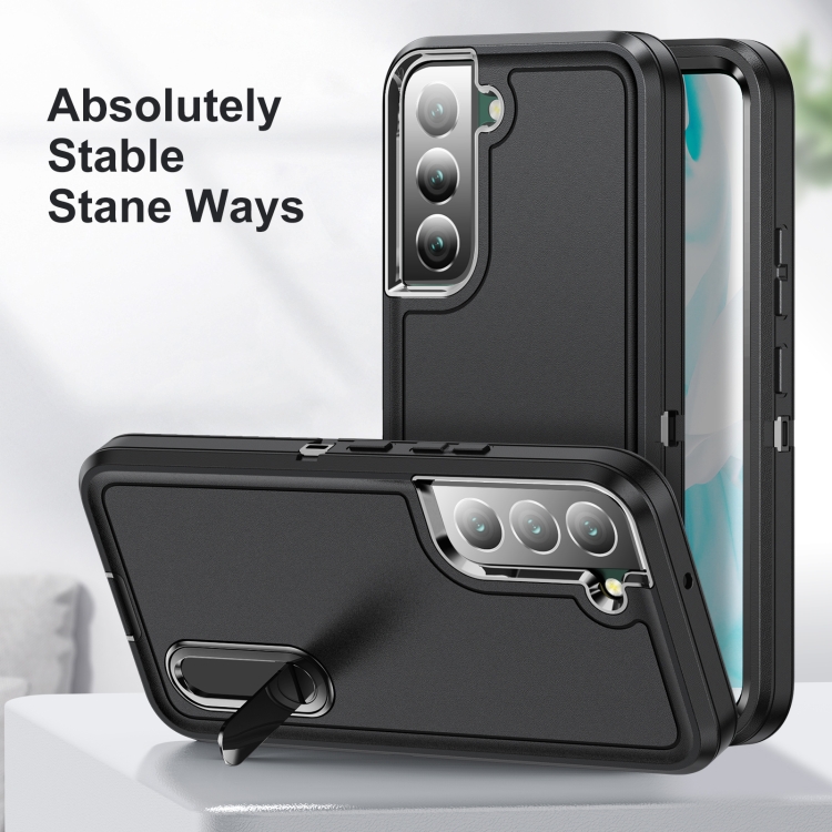 For Samsung Galaxy S22+ 5G 3 in 1 Rugged Holder Phone Case(Black) For Samsung Galaxy S22+ 5G 3 in 1 Rugged Holder Phone Case(Black)