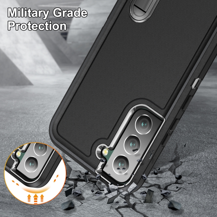 For Samsung Galaxy S22+ 5G 3 in 1 Rugged Holder Phone Case(Black) For Samsung Galaxy S22+ 5G 3 in 1 Rugged Holder Phone Case(Black)