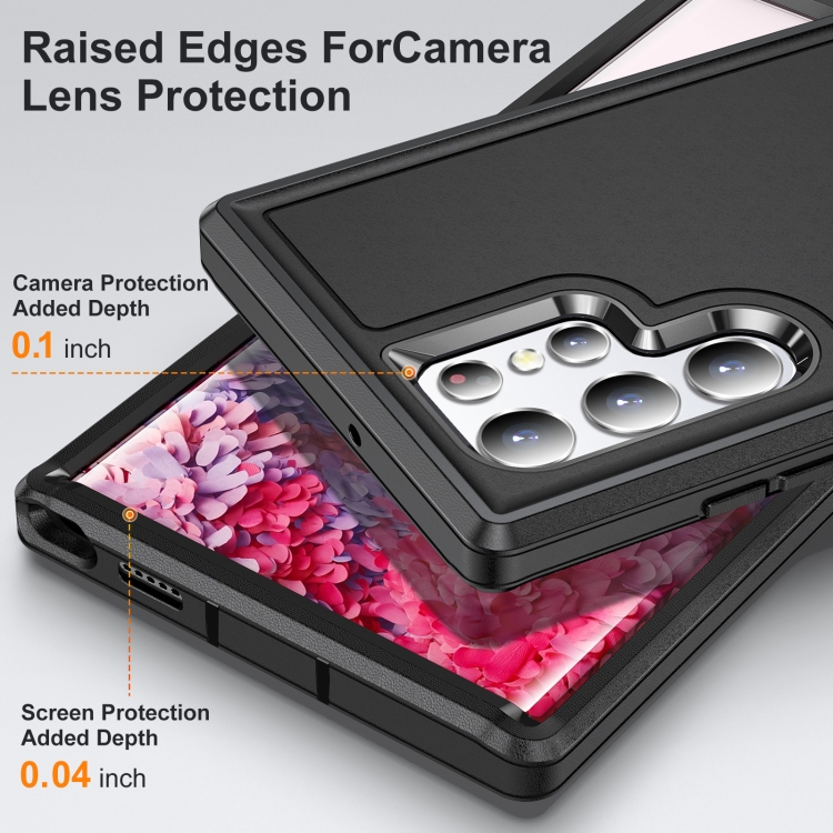 For Samsung Galaxy S22 Ultra 5G 3 in 1 Rugged Holder Phone Case(Black) For Samsung Galaxy S22 Ultra 5G 3 in 1 Rugged Holder Phone Case(Black)