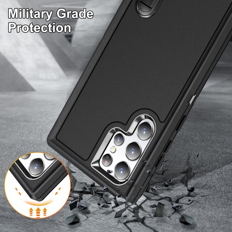 For Samsung Galaxy S22 Ultra 5G 3 in 1 Rugged Holder Phone Case(Black) For Samsung Galaxy S22 Ultra 5G 3 in 1 Rugged Holder Phone Case(Black)