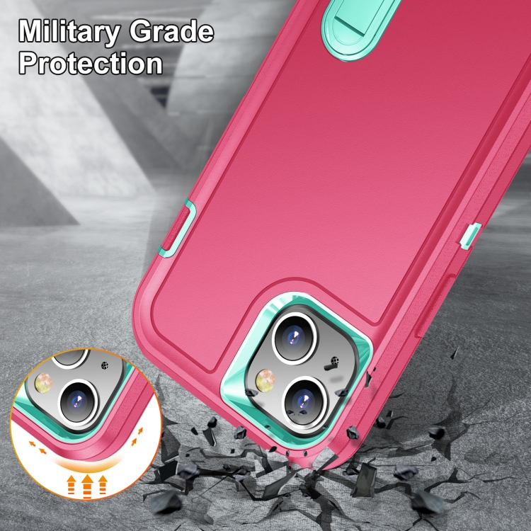 3 in 1 Rugged Holder Phone Case For iPhone 13 mini(Pink + Blue) - 5