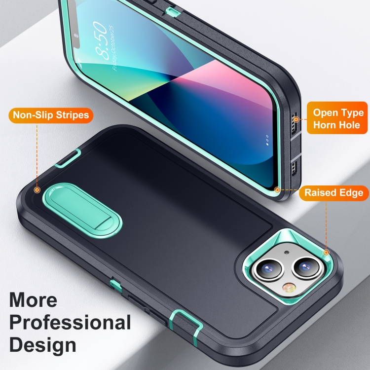 For iPhone 13 mini 3 in 1 Rugged Holder Phone Case (Dark Blue+Light Blue) For iPhone 13 mini 3 in 1 Rugged Holder Phone Case (Dark Blue+Light Blue)