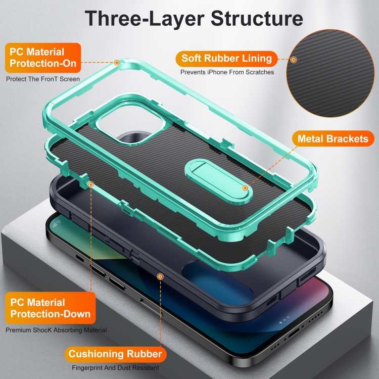 For iPhone 13 mini 3 in 1 Rugged Holder Phone Case (Dark Blue+Light Blue) For iPhone 13 mini 3 in 1 Rugged Holder Phone Case (Dark Blue+Light Blue)
