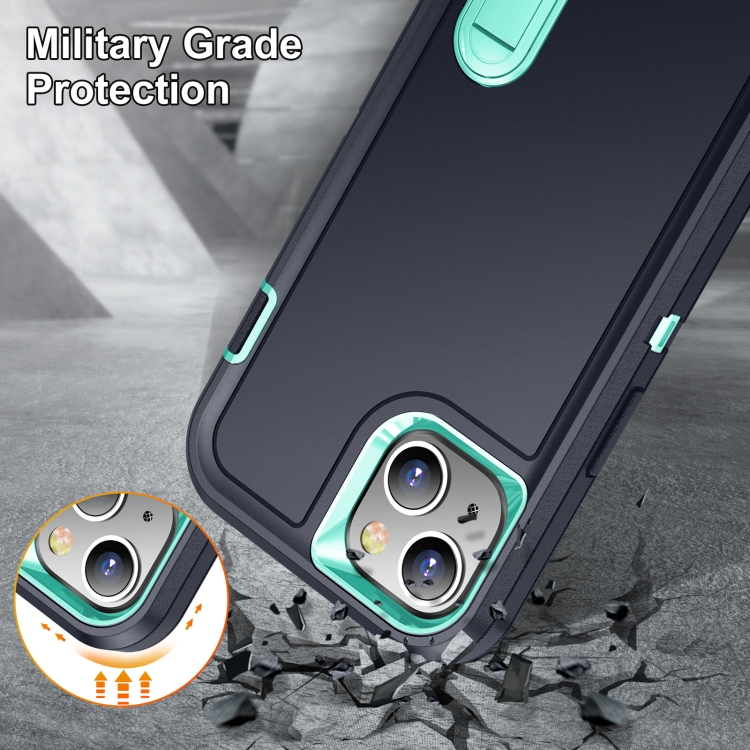 For iPhone 13 mini 3 in 1 Rugged Holder Phone Case (Dark Blue+Light Blue) For iPhone 13 mini 3 in 1 Rugged Holder Phone Case (Dark Blue+Light Blue)