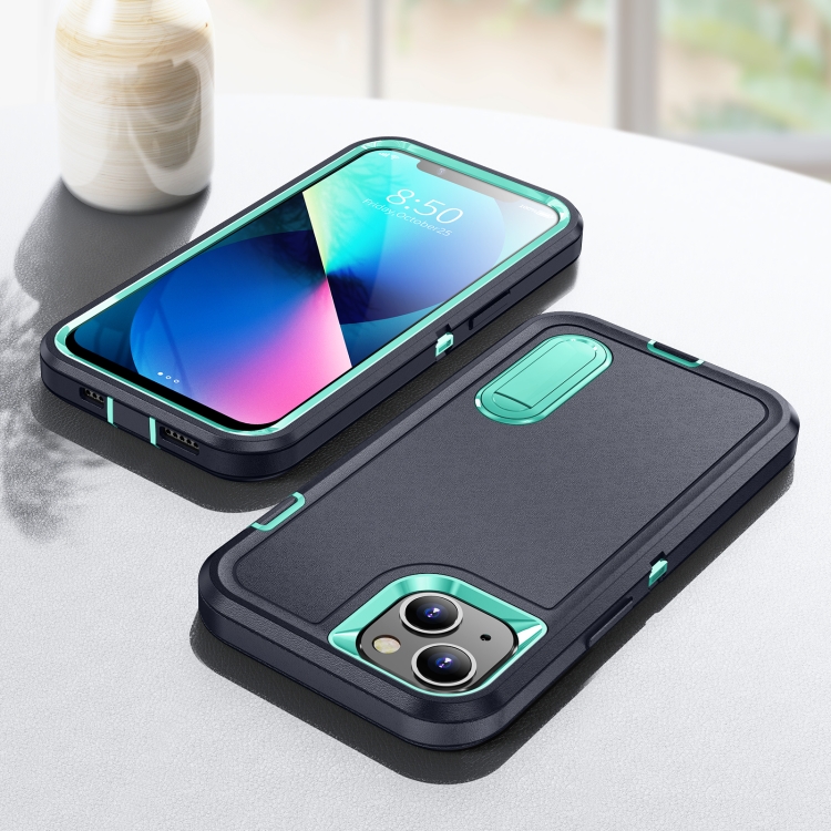 For iPhone 13 mini 3 in 1 Rugged Holder Phone Case (Dark Blue+Light Blue) For iPhone 13 mini 3 in 1 Rugged Holder Phone Case (Dark Blue+Light Blue)