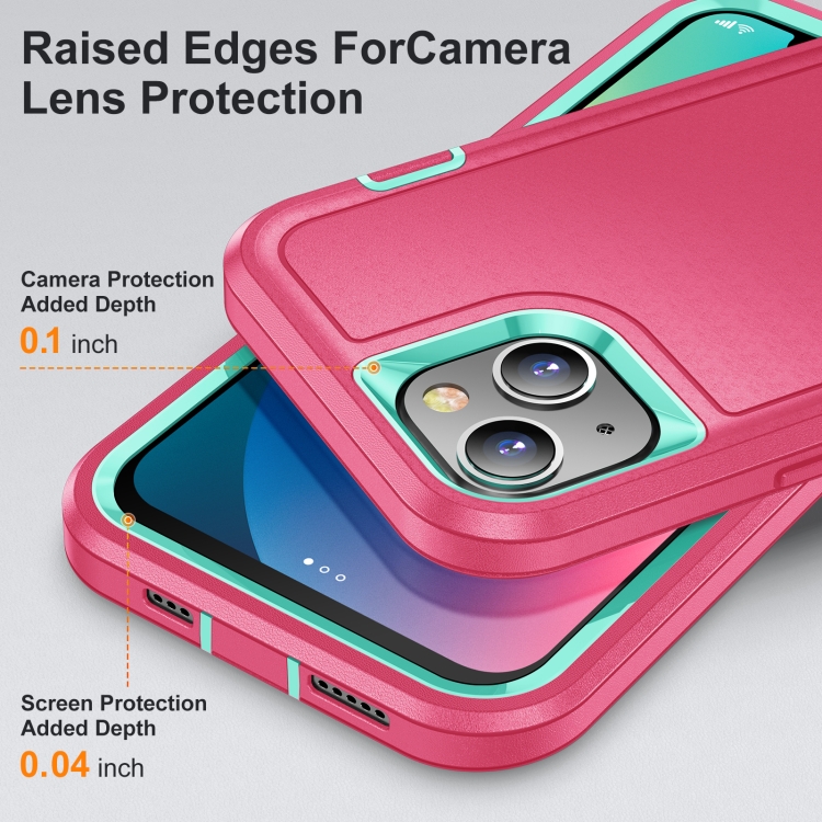 3 in 1 Rugged Holder Phone Case For iPhone 13(Pink + Blue) - 4