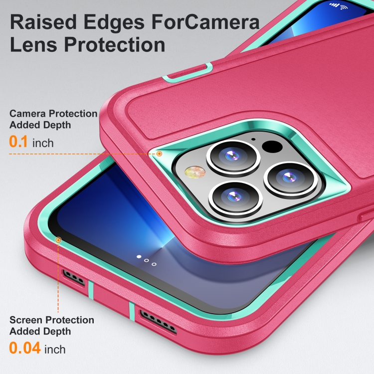 3 in 1 Rugged Holder Phone Case For iPhone 13 Pro(Pink + Blue) - 4