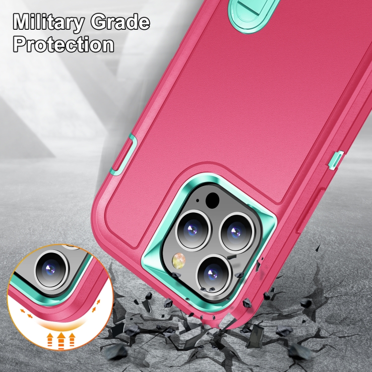 3 in 1 Rugged Holder Phone Case For iPhone 13 Pro(Pink + Blue) - 5