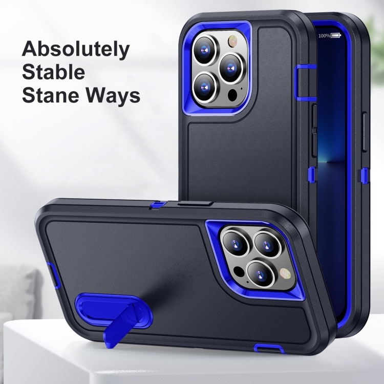 For iPhone 11 Pro 3 in 1 Rugged Holder Phone Case (Dark Blue+Sapphire Blue) For iPhone 11 Pro 3 in 1 Rugged Holder Phone Case (Dark Blue+Sapphire Blue)