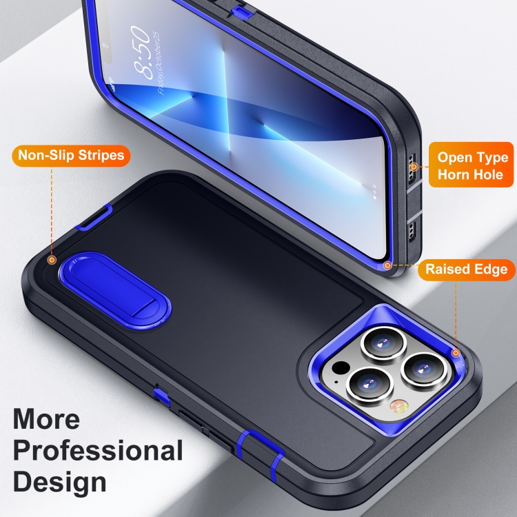 For iPhone 11 Pro 3 in 1 Rugged Holder Phone Case (Dark Blue+Sapphire Blue) For iPhone 11 Pro 3 in 1 Rugged Holder Phone Case (Dark Blue+Sapphire Blue)