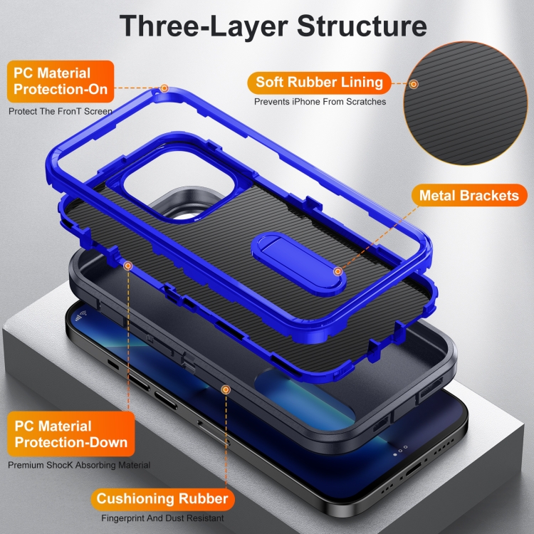For iPhone 11 Pro 3 in 1 Rugged Holder Phone Case (Dark Blue+Sapphire Blue) For iPhone 11 Pro 3 in 1 Rugged Holder Phone Case (Dark Blue+Sapphire Blue)