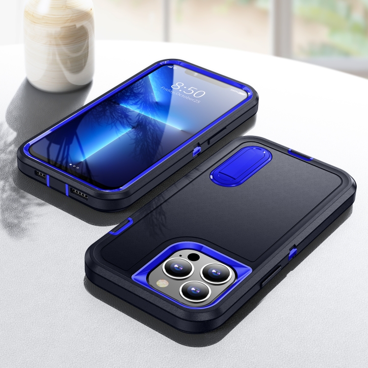 For iPhone 11 Pro 3 in 1 Rugged Holder Phone Case (Dark Blue+Sapphire Blue) For iPhone 11 Pro 3 in 1 Rugged Holder Phone Case (Dark Blue+Sapphire Blue)