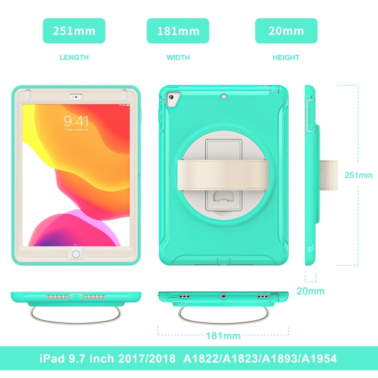 360 Degree Rotation PC + TPU Tablet Case For iPad 9.7 2018 / 2017(Mint Green) 360 Degree Rotation PC + TPU Tablet Case For iPad 9.7 2018 / 2017(Mint Green)