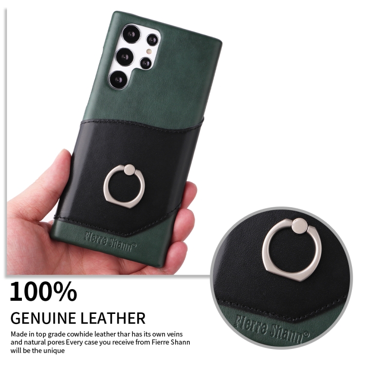 For Samsung Galaxy S22 Ultra 5G Fierre Shann Oil Wax Texture Genuine Leather Back Phone Case with 360 Degree Rotation Holder & Card Slot(Black) For Samsung Galaxy S22 Ultra 5G Fierre Shann Oil Wax Texture Genuine Leather Back Phone Case with 360 Degree Rotation Holder & Card Slot(Black)
