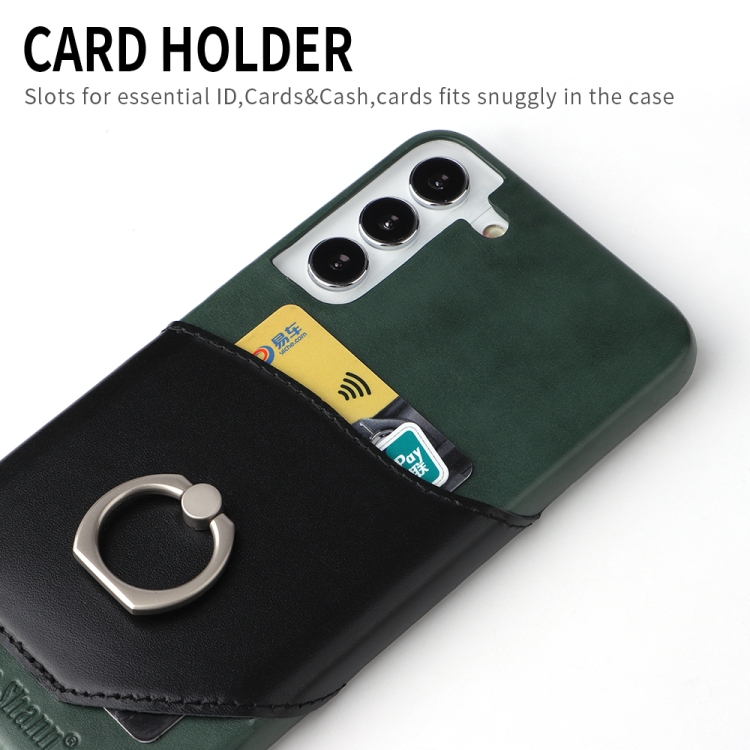 For Samsung Galaxy S22+ 5G Fierre Shann Oil Wax Texture Genuine Leather Back Phone Case with 360 Degree Rotation Holder & Card Slot(Black) For Samsung Galaxy S22+ 5G Fierre Shann Oil Wax Texture Genuine Leather Back Phone Case with 360 Degree Rotation Holder & Card Slot(Black)