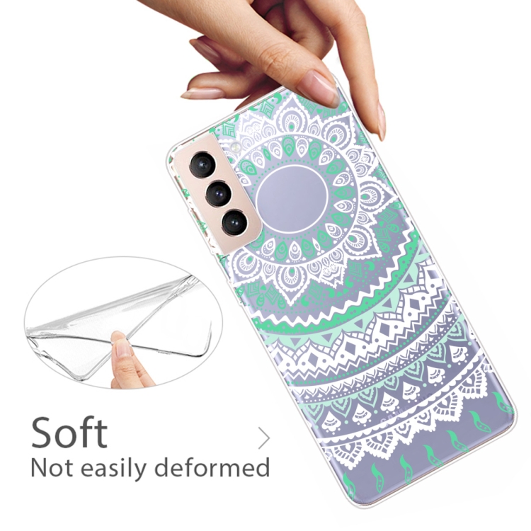 For Samsung Galaxy S21+ 5G Gradient Lace Transparent TPU Phone Case(Green White) For Samsung Galaxy S21+ 5G Gradient Lace Transparent TPU Phone Case(Green White)
