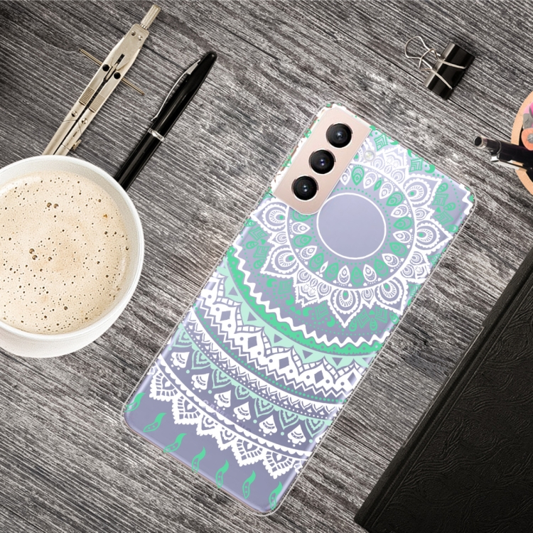 For Samsung Galaxy S21+ 5G Gradient Lace Transparent TPU Phone Case(Green White) For Samsung Galaxy S21+ 5G Gradient Lace Transparent TPU Phone Case(Green White)