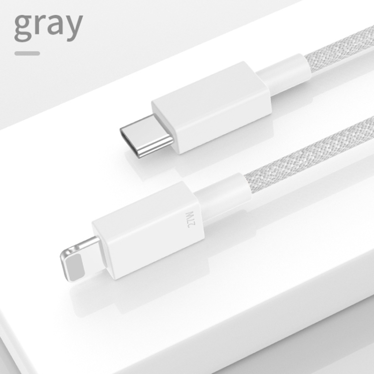 27W PD USB-C / Type-C to 8 Pin Fast Charging Braided Data Cable, Cable Length: 1m(Grey) 27W PD USB-C / Type-C to 8 Pin Fast Charging Braided Data Cable, Cable Length: 1m(Grey)