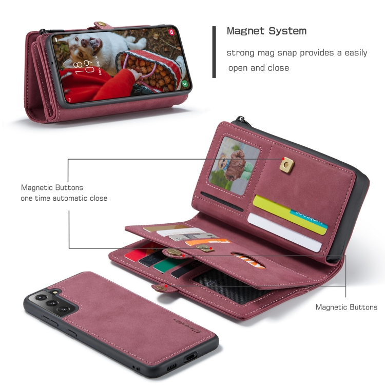 For Samsung Galaxy S22 5G CaseMe 018 Detachable Multi-functional Leather Phone Case(Red) For Samsung Galaxy S22 5G CaseMe 018 Detachable Multi-functional Leather Phone Case(Red)