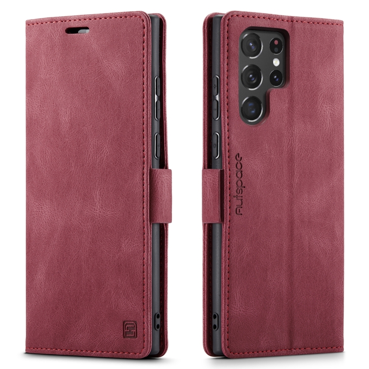 For Samsung Galaxy S22 Ultra 5G AutSpace A01 Retro Skin-feel Crazy Horse RFID Leather Phone Case(Wine Red) For Samsung Galaxy S22 Ultra 5G AutSpace A01 Retro Skin-feel Crazy Horse RFID Leather Phone Case(Wine Red)