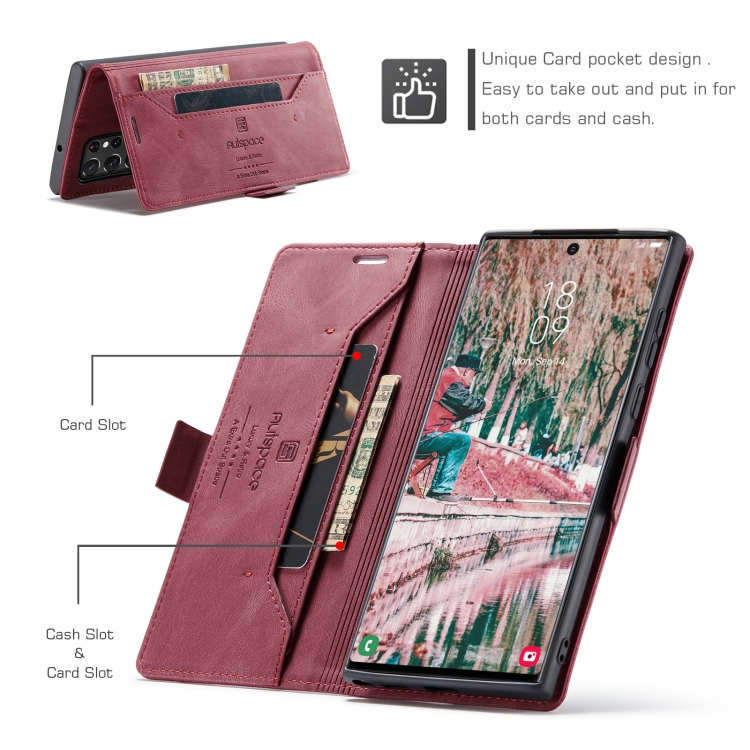 For Samsung Galaxy S22 Ultra 5G AutSpace A01 Retro Skin-feel Crazy Horse RFID Leather Phone Case(Wine Red) For Samsung Galaxy S22 Ultra 5G AutSpace A01 Retro Skin-feel Crazy Horse RFID Leather Phone Case(Wine Red)