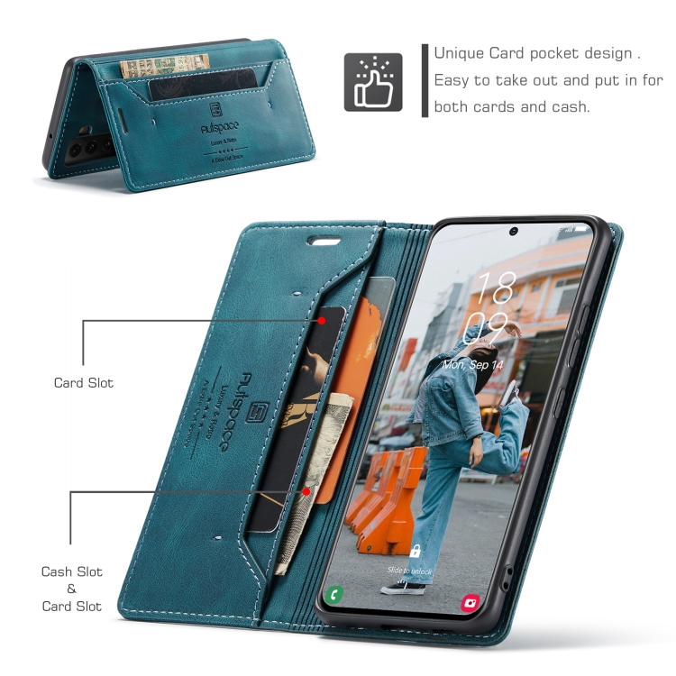 For Samsung Galaxy S22 5G AutSpace A01 Retro Skin-feel Crazy Horse RFID Leather Phone Case(Blue) For Samsung Galaxy S22 5G AutSpace A01 Retro Skin-feel Crazy Horse RFID Leather Phone Case(Blue)