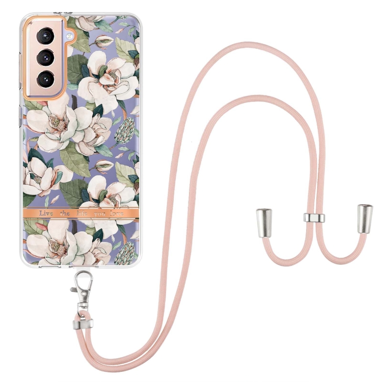 For Samsung Galaxy S21+ 5G Flowers Series TPU Phone Case with Lanyard(Green Gardenia) For Samsung Galaxy S21+ 5G Flowers Series TPU Phone Case with Lanyard(Green Gardenia)
